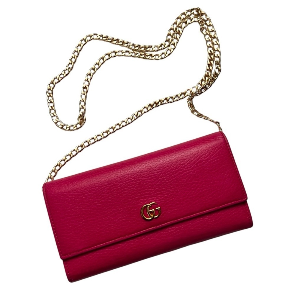 Gucci GG Marmont Calfskin Pebbled Leather Hot Pink Barbie Continental Wallet